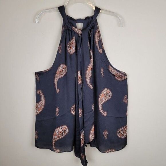 Ryegrass Black Sleeveless Blouse Paisley Print Back Scarf Tie Neck Size 2X NWT - Picture 2 of 11
